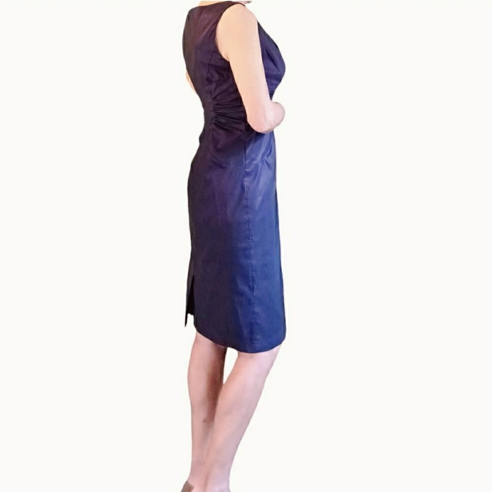 Tailored Sheath Dress Knee Length Cinched Pleated Sleeveless Lined Purple Size 6 - Picture 13 of 14